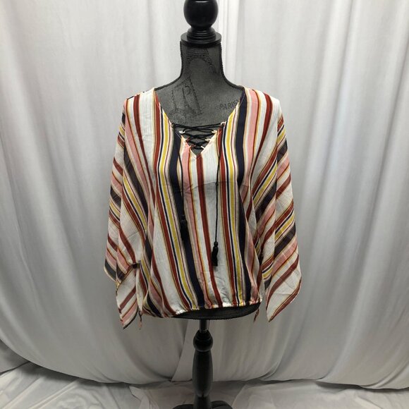 Maurices Striped Multicolor Sheer Blouse Womens Size Medium Lightweight Boho - Picture 1 of 9